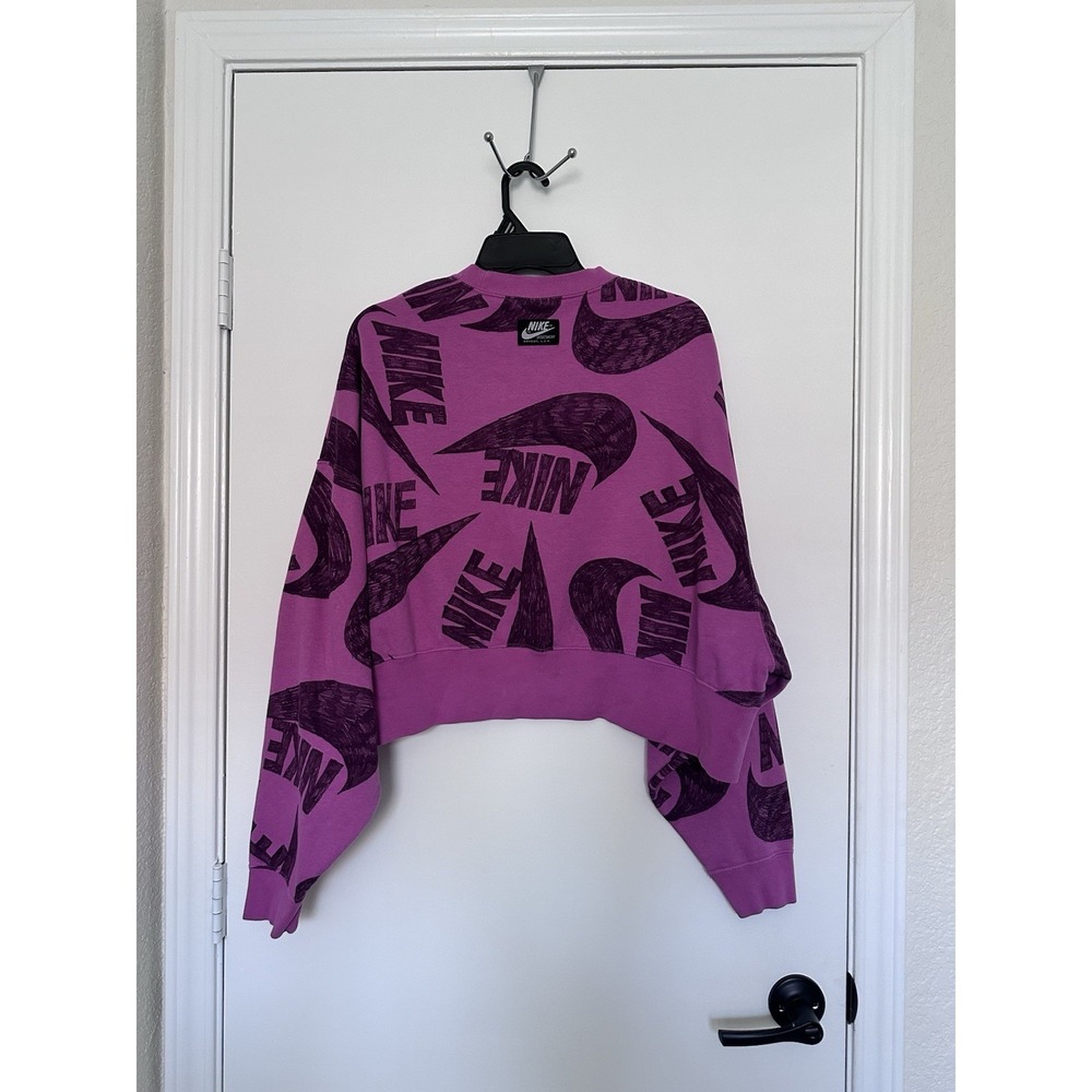 Nike Icon Clash Magenta Fleece Crop Crew Pullover Women's Size Medium DB3855-665 - Picture 3 of 8
